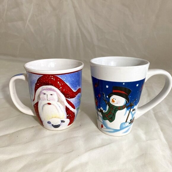 Christmas Mugs Lot Of 2 Coffee Hot Chocolate Cups Lovett Snowman, Santa ceramic - Picture 12 of 13